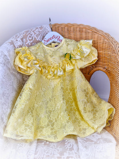 18-24 months. Yellow lace vintage dress by Bare Baby