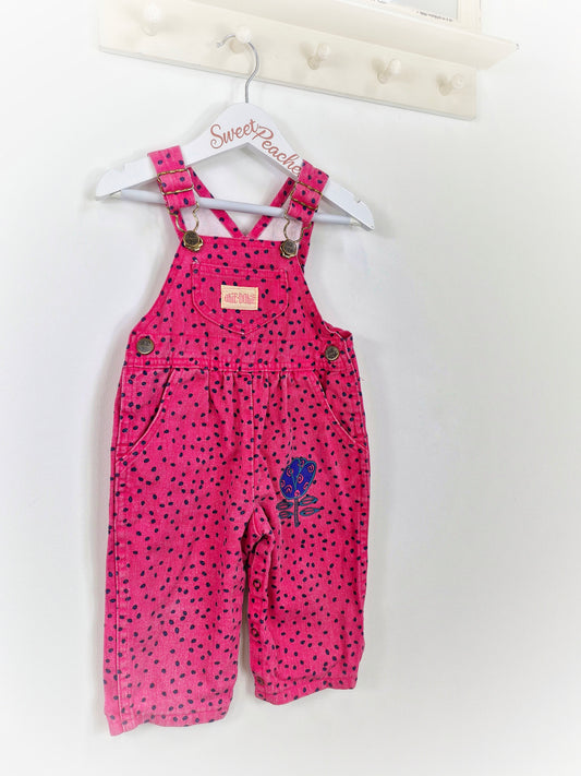 18 months. Pink Okie Dokie dungarees with polka dots and floral print